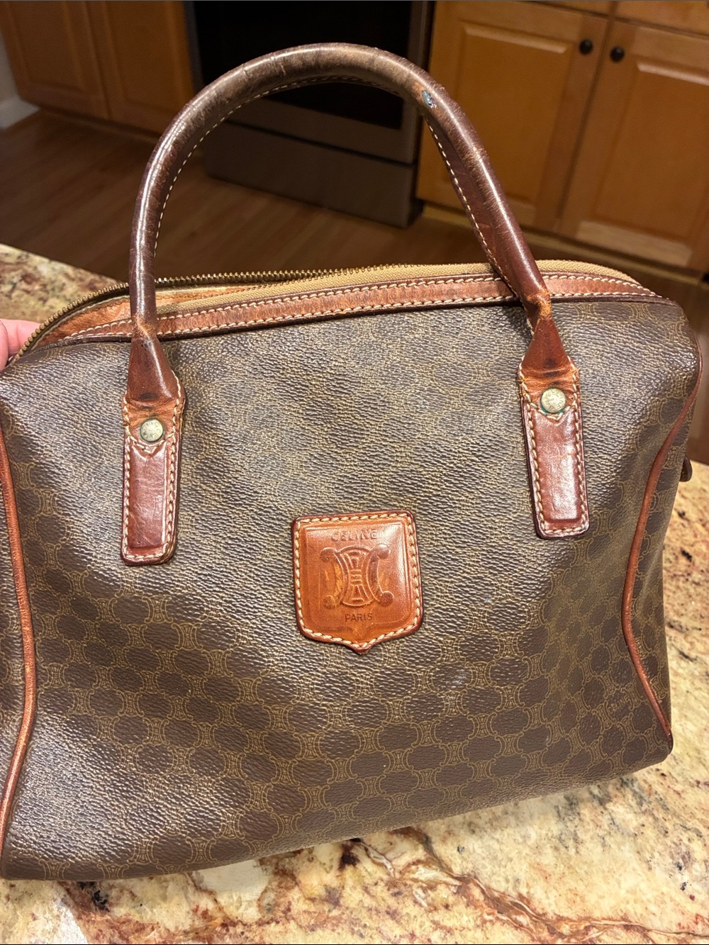 Celine Brown Monogram unisex Duffel with Tan Leather Trim